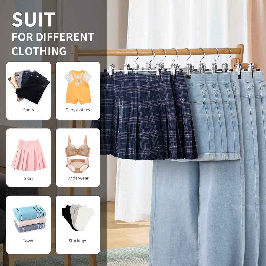 12 Pack Pants Hangers with Clips Skirt Hangers for Women Heavy Duty Metal Clothes Hanger for Closet Space Saving Non