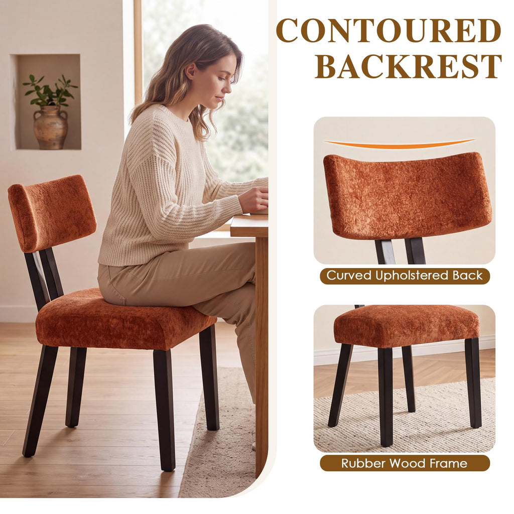 Mid Century Modern Dining Chairs, Velvet Farmhouse Upholstered Kitchen Chairs, Accent Curved Backrest Dining Room