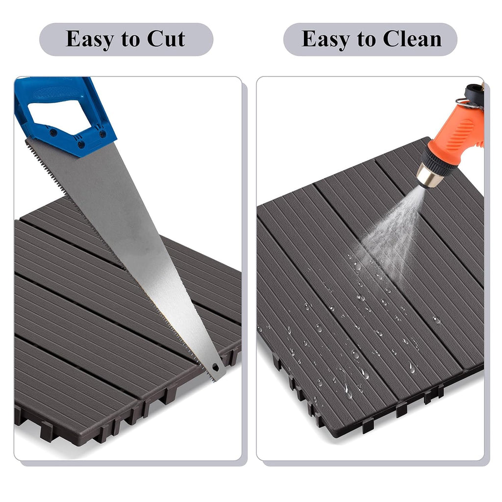9 PCS Interlocking Deck Tiles, 12''X 12'' Plastic Patio Flooring Outdoor Waterproof Floor Deck Tiles for Balcony Porch