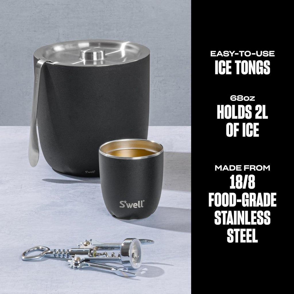 Ice Bucket with Tongs, 68oz, Onyx