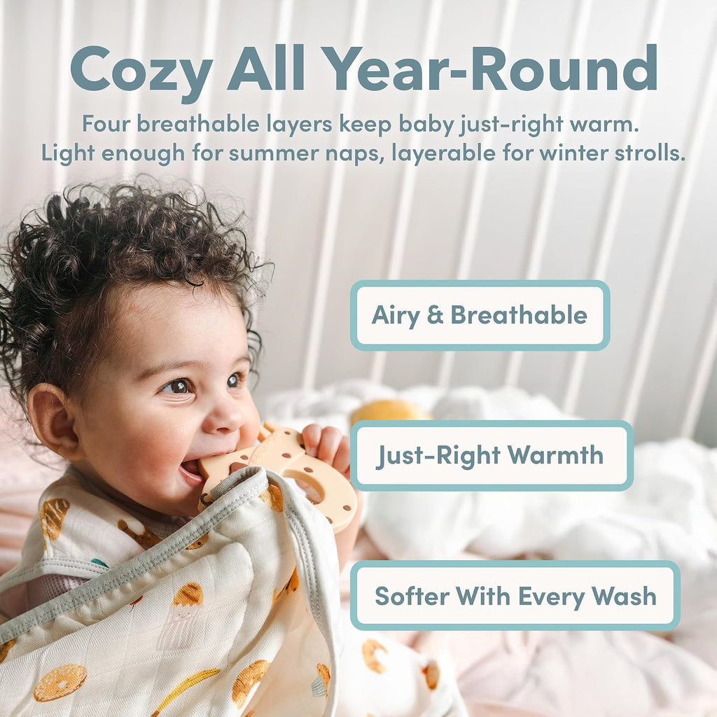 Muslin Quilt Blanket for Baby & Toddler, Layer Tanboocel & Cotton, Soft Breathable Lightweight Quilt for Tummy