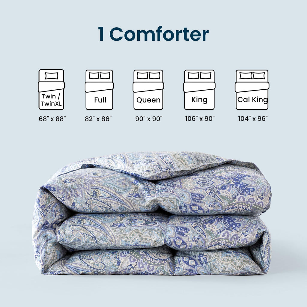 California King Size Feather Down Comforter, Ultra Soft All-Season Feather Duvet Insert, Blue Paisley, California King