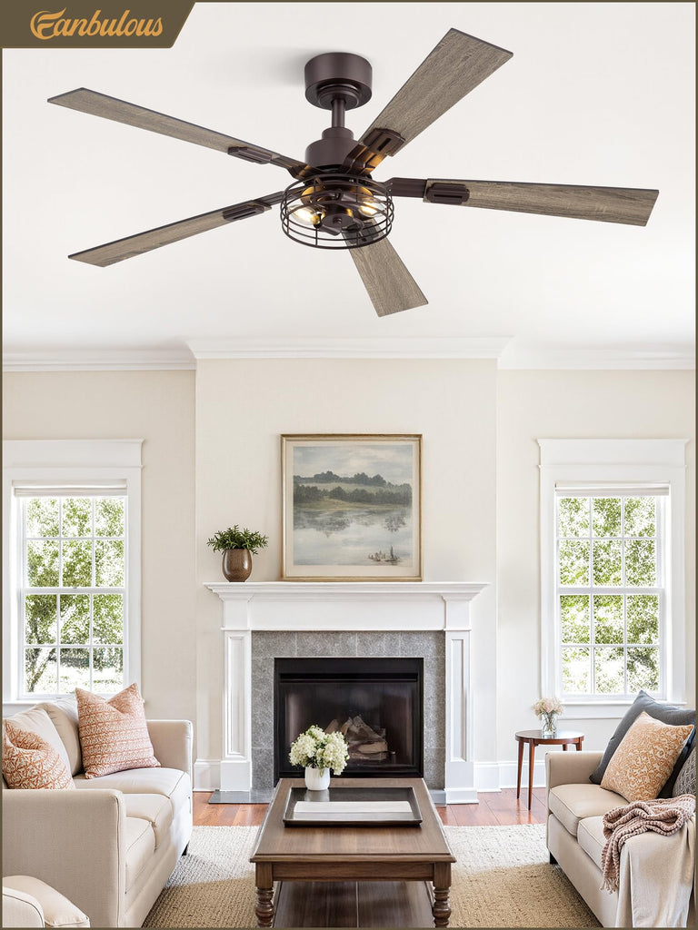 48 Inch Farmhouse Rustic Ceiling Fan with Light & Remote, 2 Pack