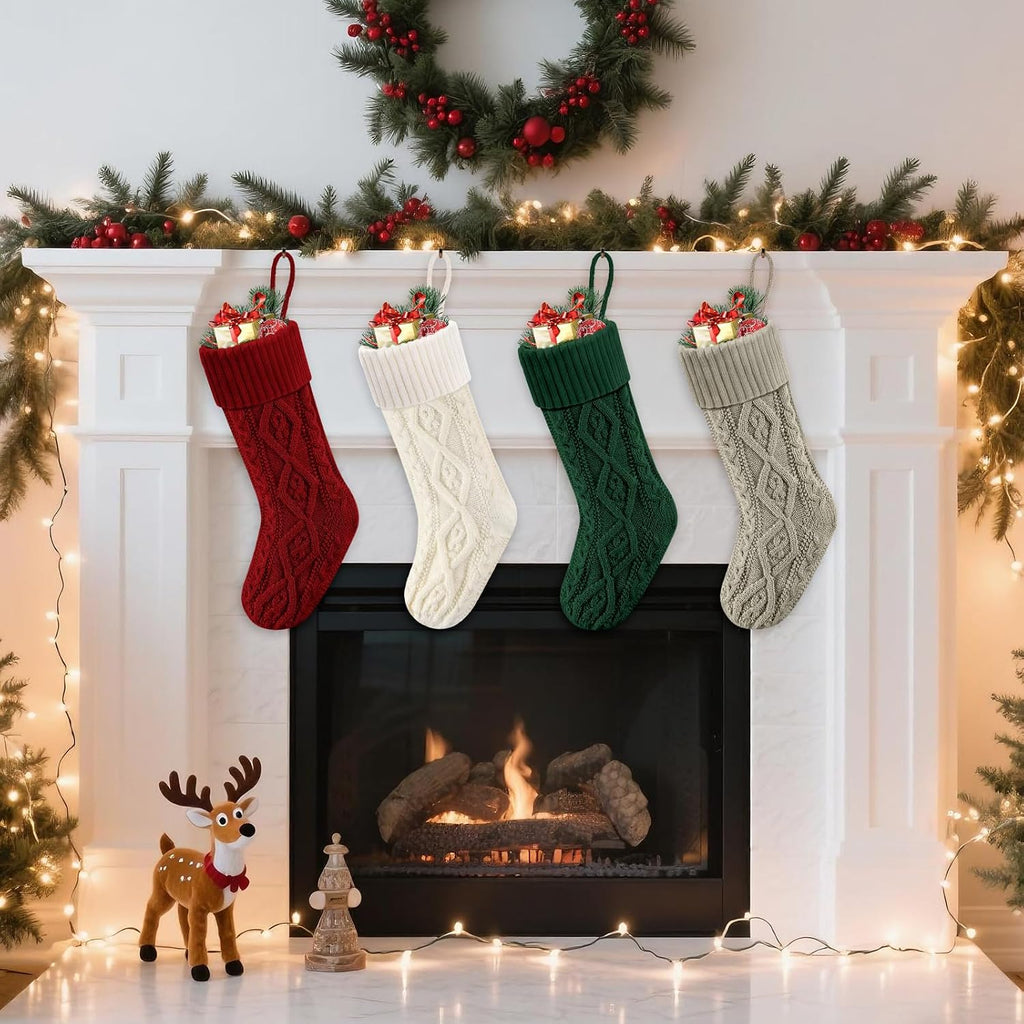 S 18" Knitted Stocking Christmas Decorations - Set of 4
