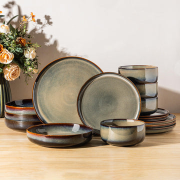 Ceramic Dinnerware Set for 4, 16-Piece Plates and Bowls Set