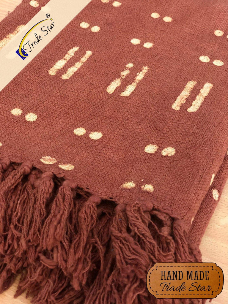 Star Authentic Handloomed Throw, 100% Cotton Soft Tassel Blanket, Mudcloth Print Throw, Block Print Throw Blanket for