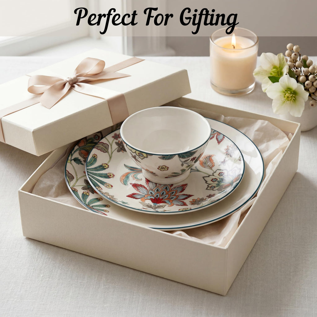 Perse 12-Piece Porcelain White Dinnerware Set | Microwave and Dishwasher Safe Big Dinner Plates and Bowls Sets for 4