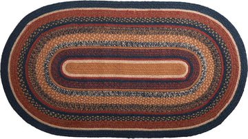 Stratton Primitive Jute Blue Striped Accent Rug Decor Oval w/Floor Pad 27"x48"