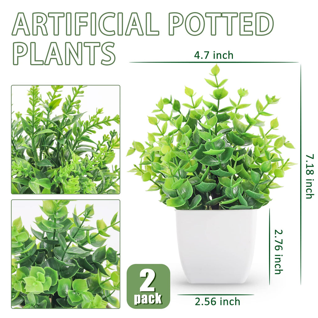 2 Pack Small Fake Plants in White Pots, Bathroom Shelf Decor Indoor