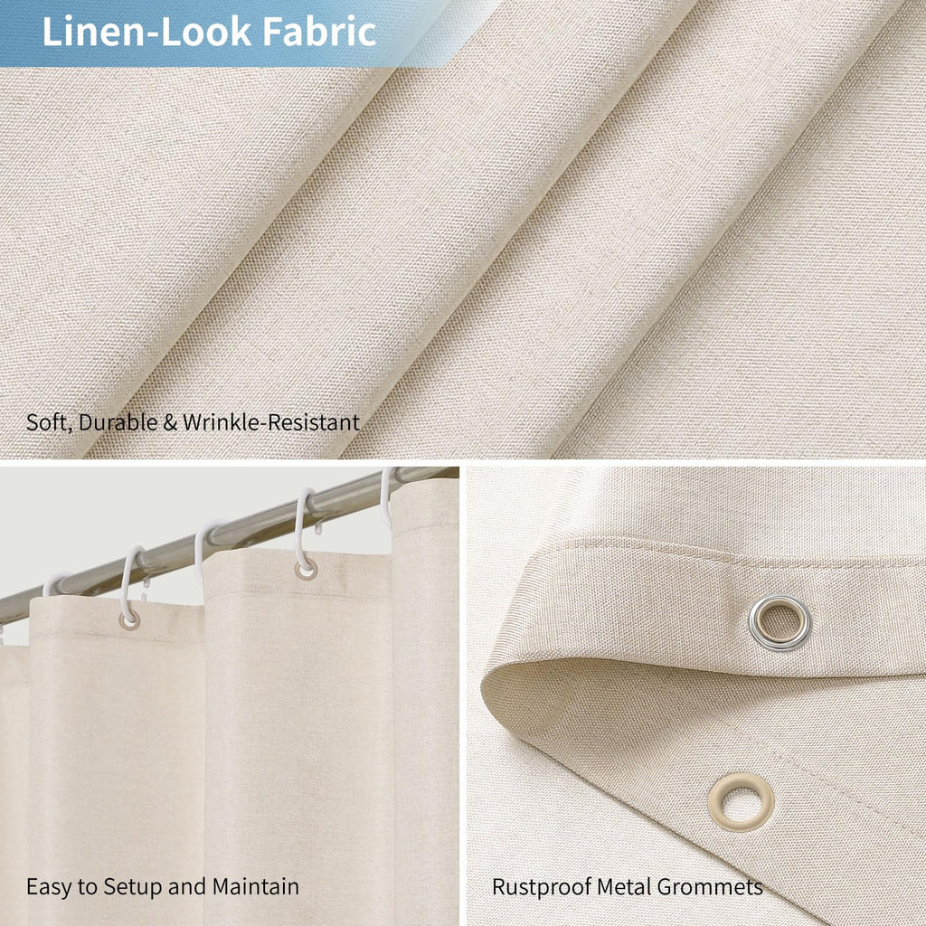 Extra Long Fabric Shower Curtain, No Liner Needed, 72x96, Ivory/Cream