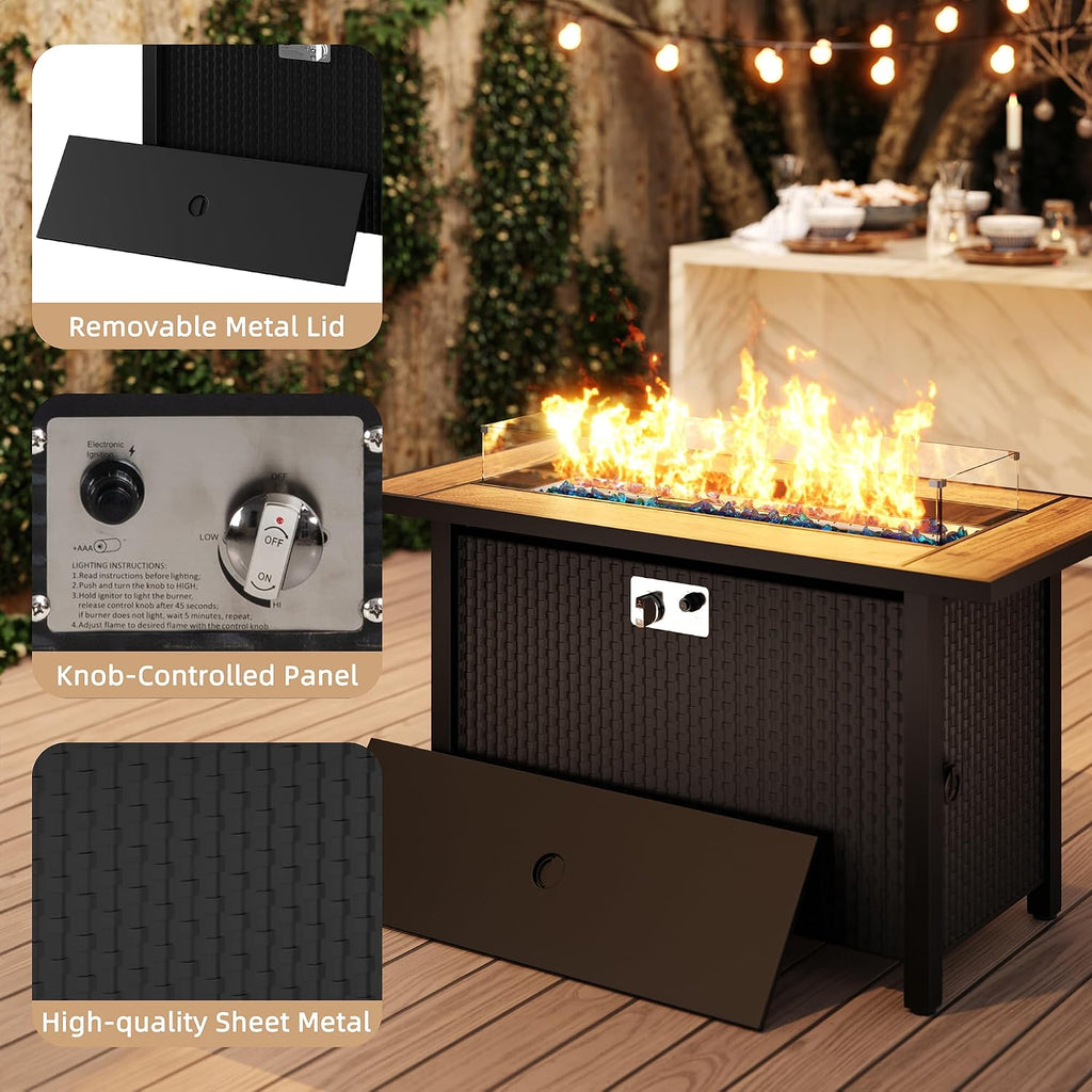 45 Inch Propane Fire Pit Table, 50,000 BTU Outdoor Gas Fire Pit & Backyard, 2-in-1 Firepit Dining Table with Glass
