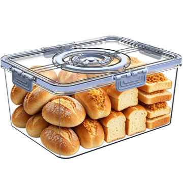 Bread Box - Large with Lid and Handle,Time Recording,Camping Travel Grey