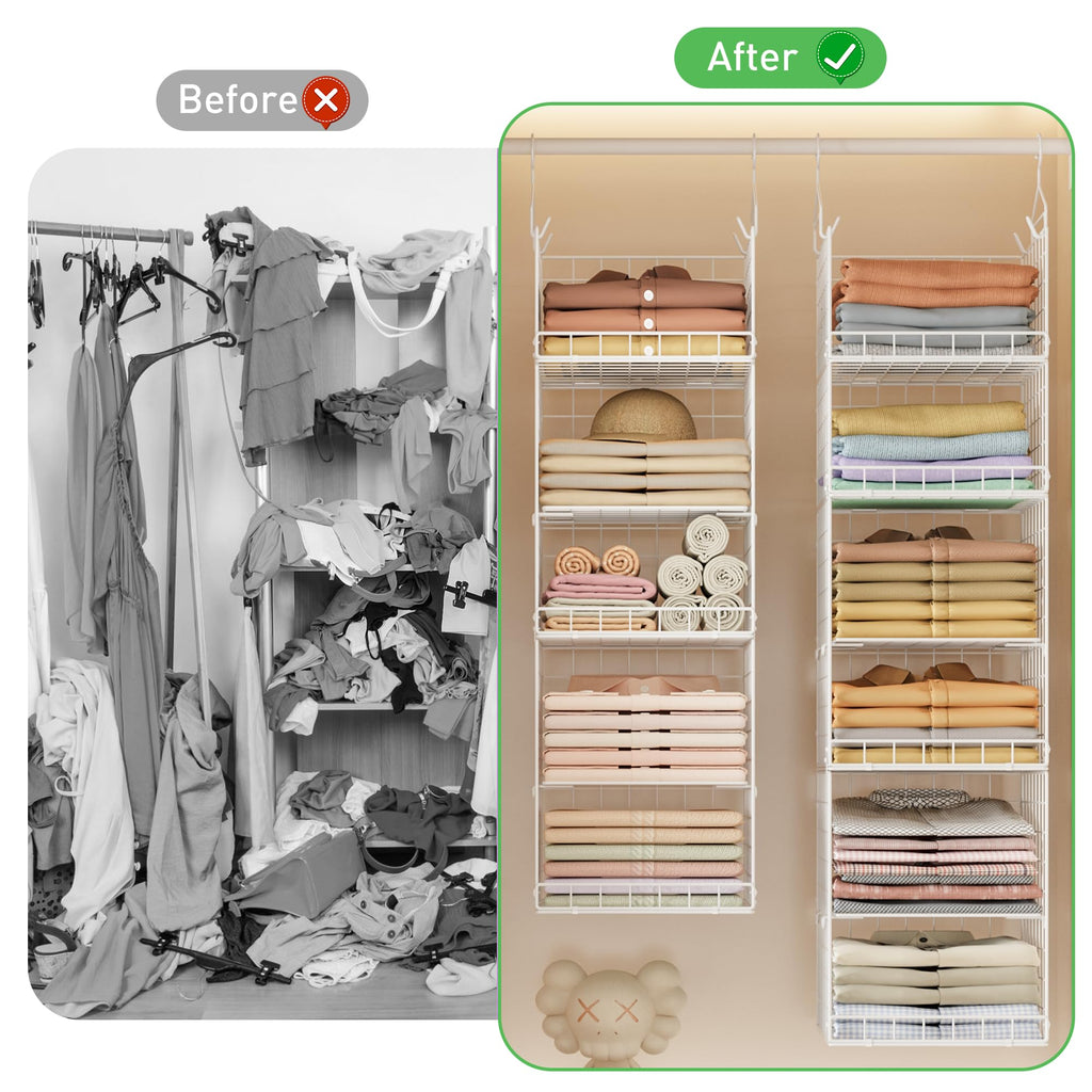 4-in-1 Hanging Closet Organizers and Storage, 4 Hooks 2 Adjustable Dividers