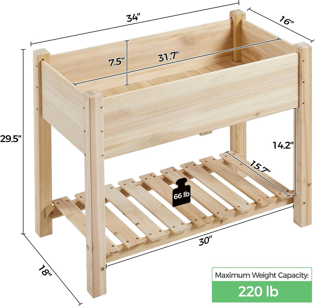 34" Raised Garden Bed with Legs, Wooden Planter Box, 1Pcs | Elevated wooden planter with sturdy fir wood frame &