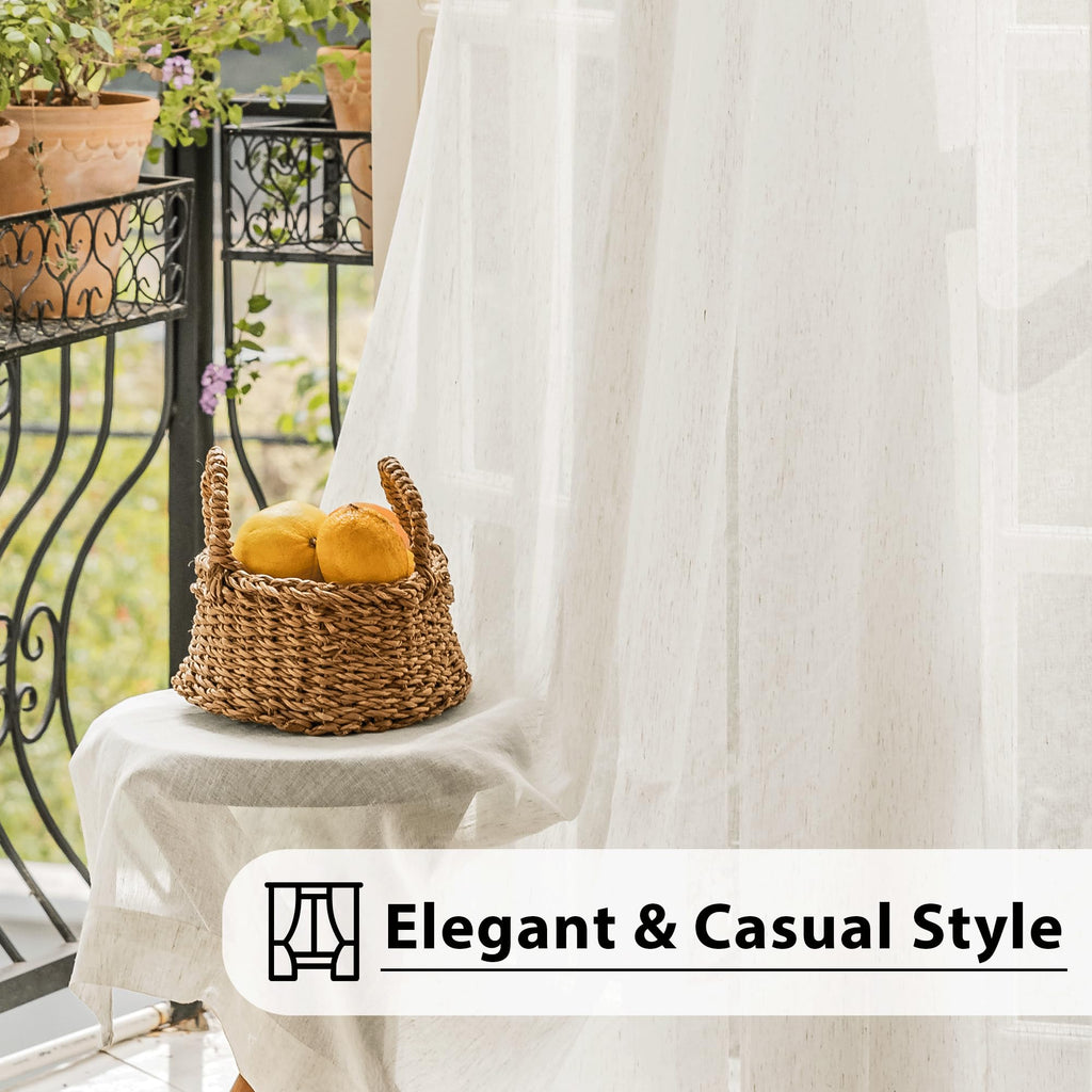 Beige Linen Sheer Curtains, 100X108 Inches, Extra Wide, 1 Panel