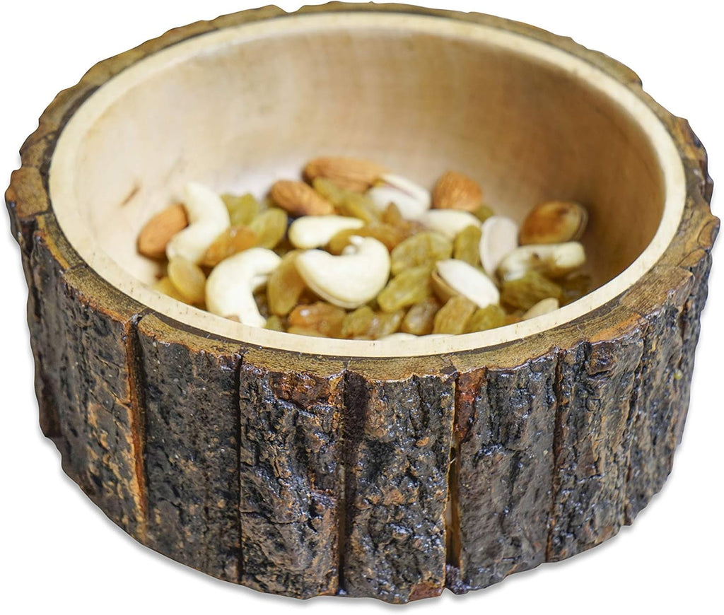 Wood Potpourri Bowl with Tree Bark, Small, 6" Diameter x 3" Height, Wooden Decorative Bowl