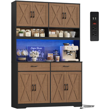 75" Tall Kitchen Pantry Storage Cabinet, 45"W Hutch, Brown/Black
