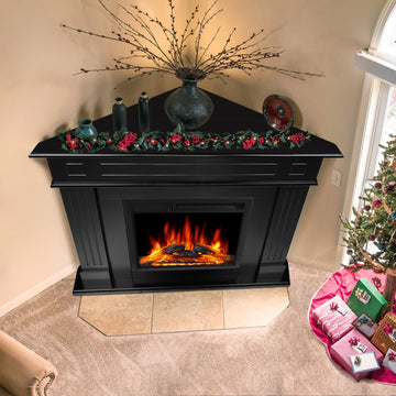 43" Corner Electric Fireplace Mantel, Electric Fireplace Freestanding with Wooden Surrond Firebox, Adjustable