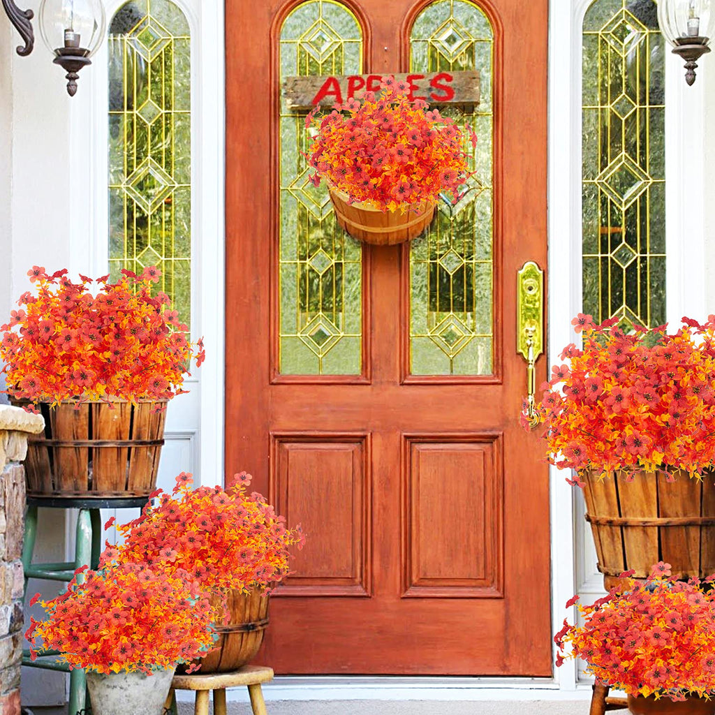 10 Bundles Artificial Fall Flowers Outdoor UV Resistant Fake Flowers No Fade Faux Plants Garden Porch Window Box