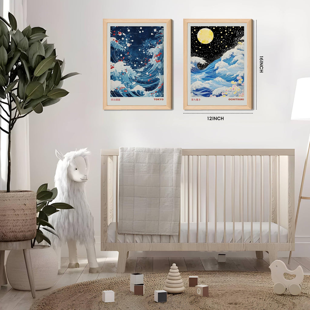 Framed Japanese Great Wave Wall Art Sakura Ocean Ukiyo-e Canvas Print