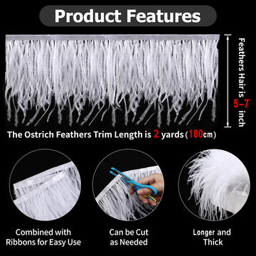 5-7inch Champagne Ostrich Feather Trim for DIY Sewing,2Yards