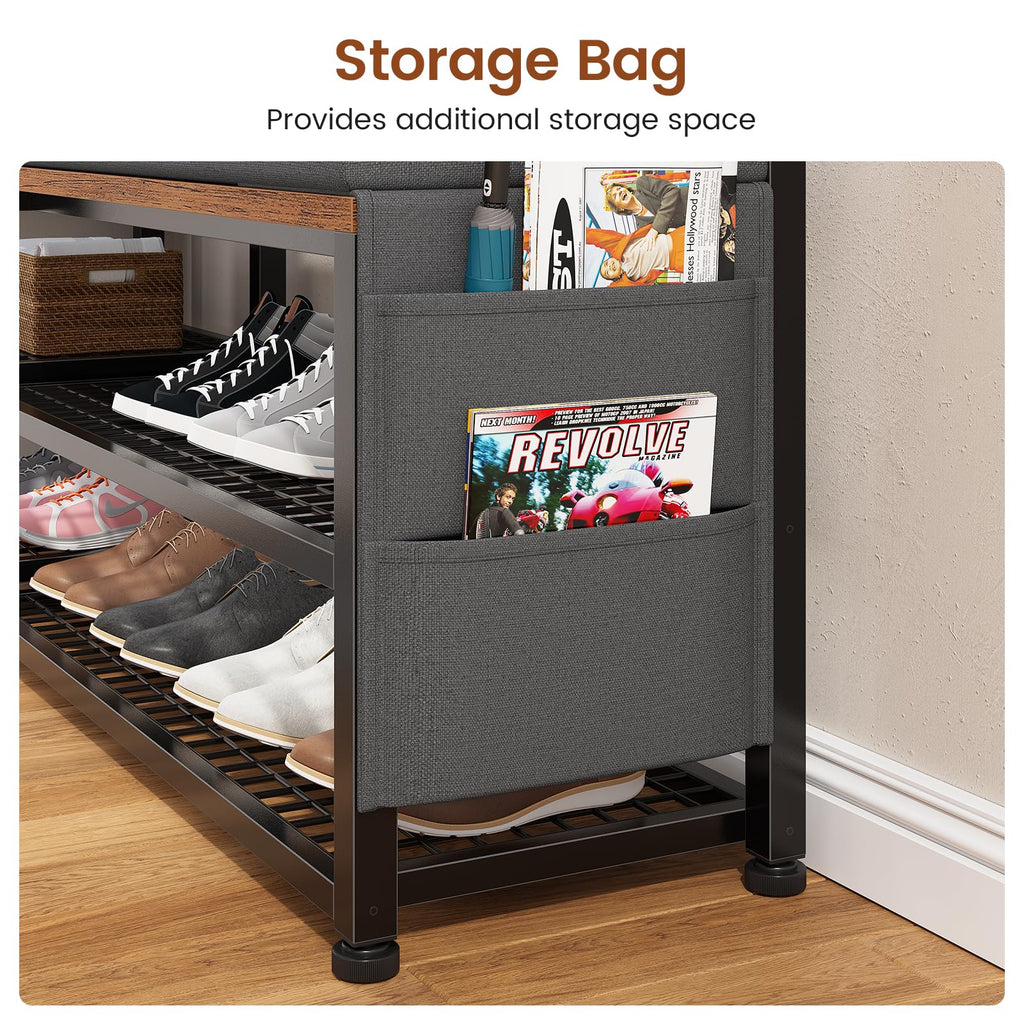 Coat Rack, Hall Tree with Bench and Shoe Storage, 7-in-1 Entryway Bench with Soft Cushion, Storage Bag, 3 Fabric