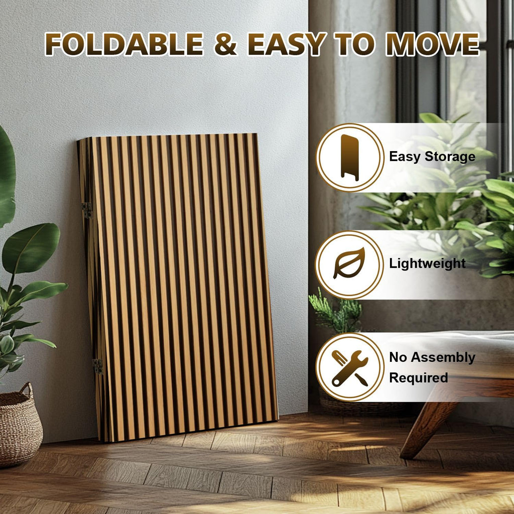 2 Ft Room Divider Screen Made Wood slats Portable Short Canvas Folding Screen 3 Panel Freestanding Separator Privacy