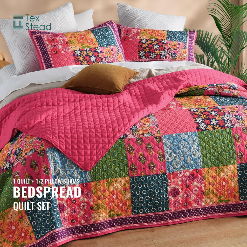 Quilt Set - Washed Quilted Patchwork Comforter Coverlet, Lightweight Breathable Bedspread for All Seasons