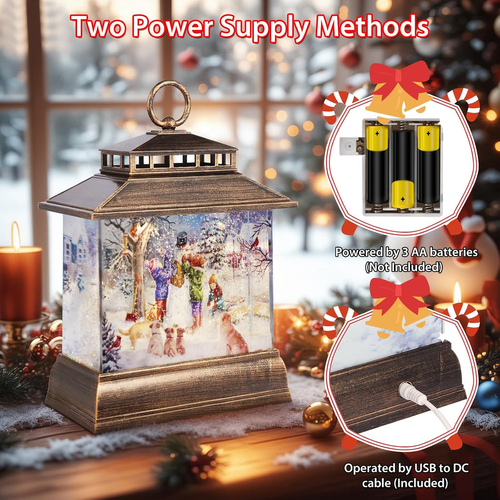 Christmas Snow Globe Lantern Water Glittering Lantern with 8 Songs & 6H Timer Romote Control Christmas Snow Globes