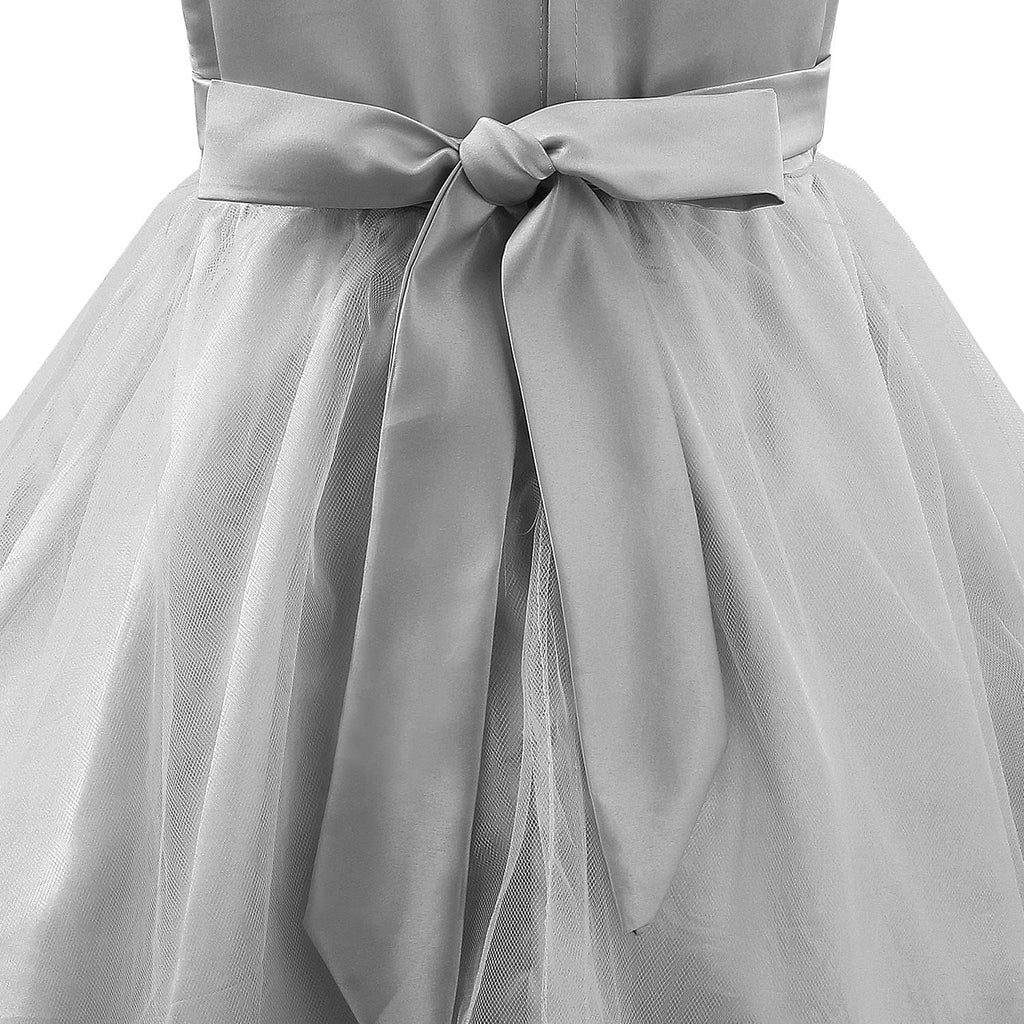 Girls Dress Sequin Mesh Flower Ball Gown Party Wedding Tulle Ruffle Dress Purple