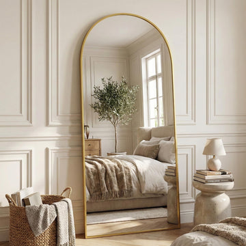 71"x28" Arched Full Length Mirror with Stand, Gold Floor Mirror