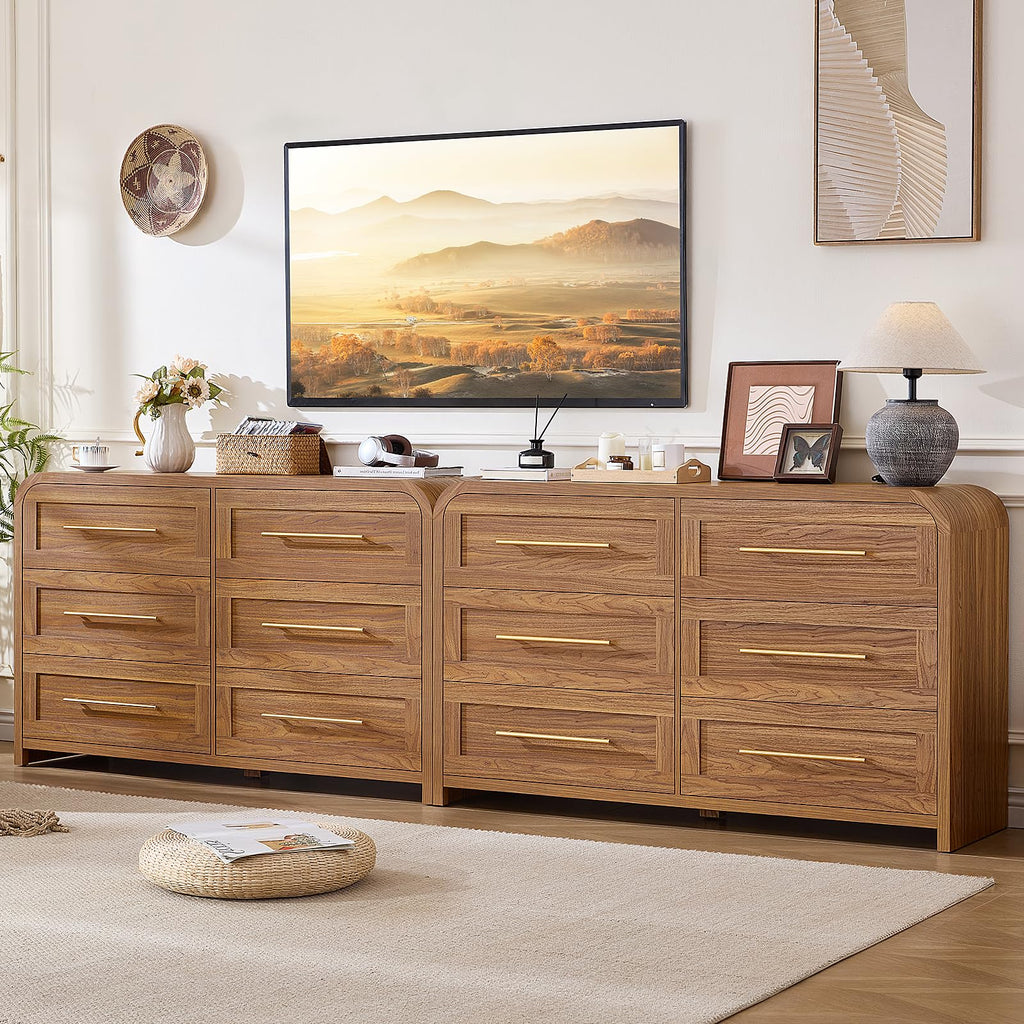 6 Drawer Dresser, Curved Chest of Drawers, Brown