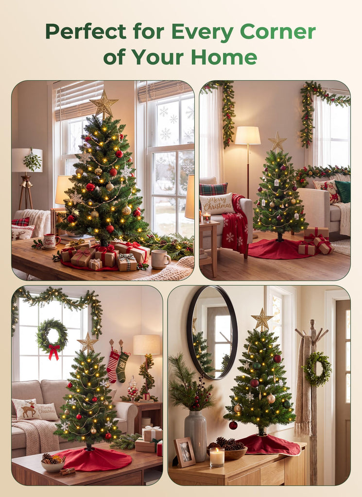 3FT Artificial Small Christmas Tree, Prelit Mini Tabletop Tree - Green