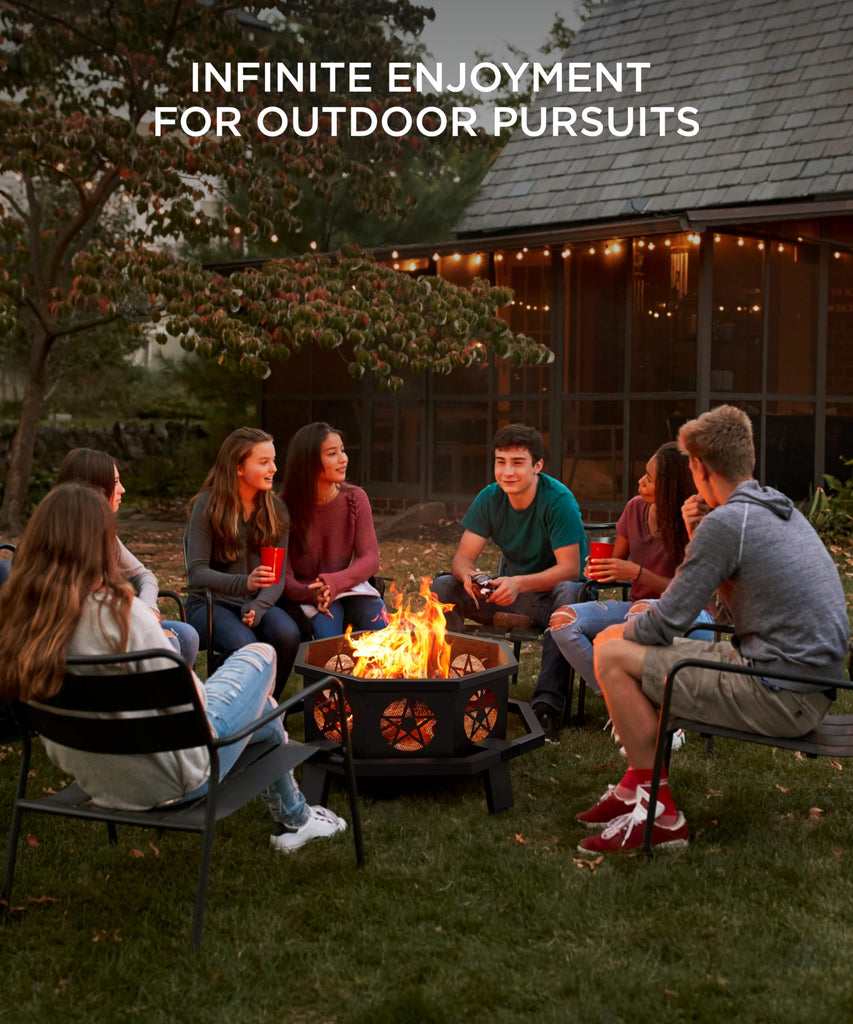 43 inch Fire Pit, Outdoor Fire Pits with Cooking Grill, Wood Burning Fire Pits for Outside, Octagonal Heavy Duty