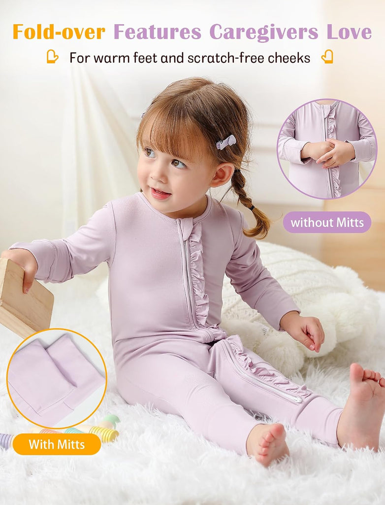 Baby Girl Viscose from Bamboo Sleeper Pajamas with Mitten Cuffs