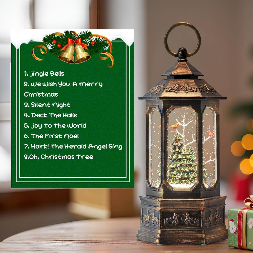 Christmas Snow Globe Lantern with Christmas Tree, Musical Glitter Snow Globes Water Lantern, USB and Battery Powered