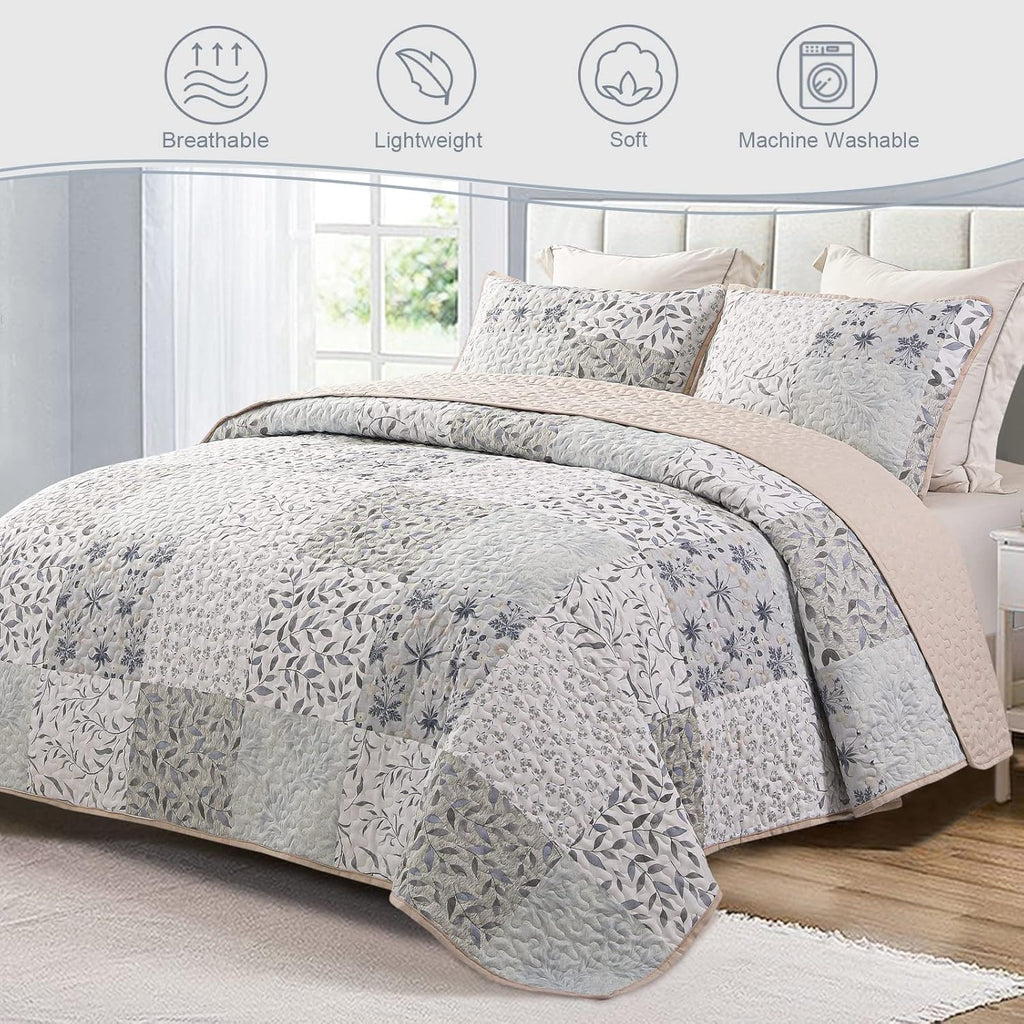 Reversible Boho Quilt King, Gray Soft Bedspreads Lightweight Coverlet All Season Patchwork Quilts Bedding Set with