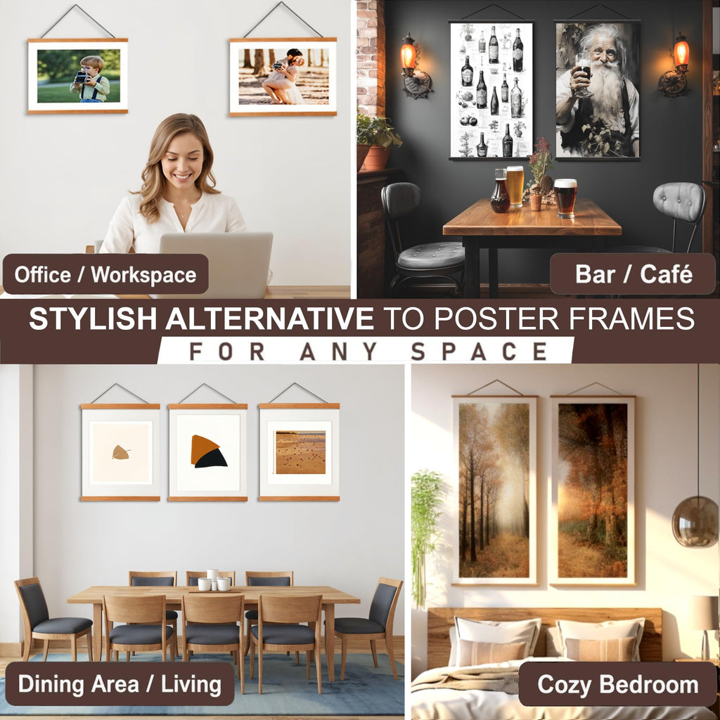 54-in Magnetic Poster Hanger Frame, Teak, Strong Magnets, Black