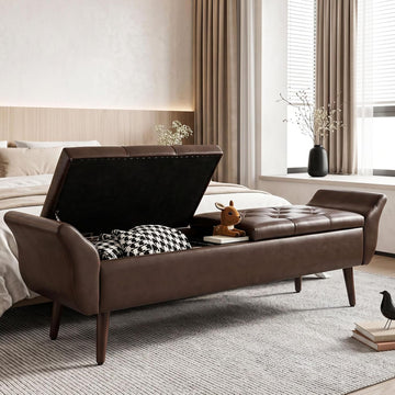 Storage Ottoman Bench 64''Length 65L Faux Leather End of King Bed Bench
