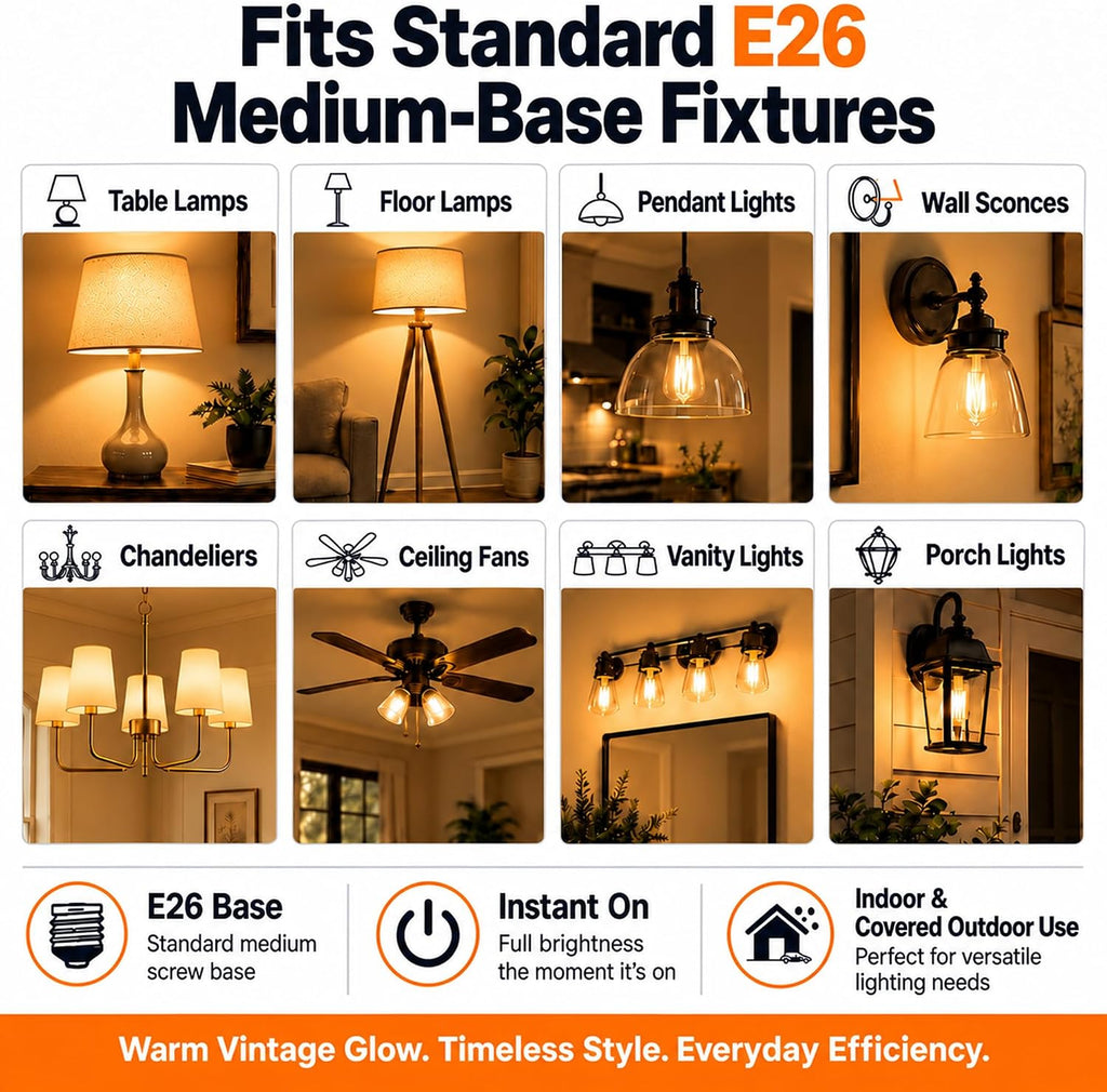 A19 LED Edison Bulbs, 12 Pack, 60W Equivalent, Dimmable, 2200K