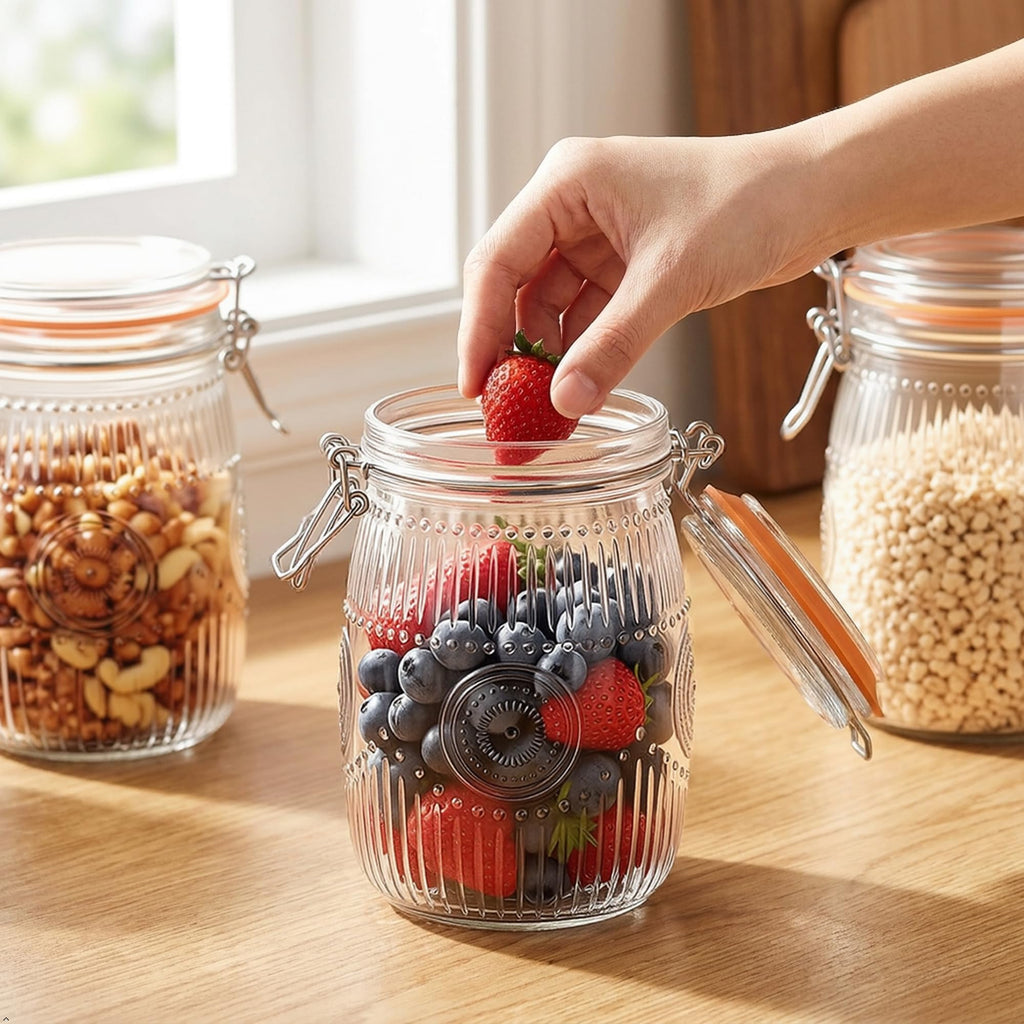 Wide Mouth Vintage Mason Jars with Airtight Lid 32oz Canister 6-Pack