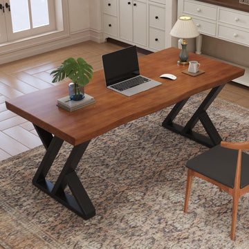 47inch Solid Wood Desk with Metal Legs, Rustic Brown, Industrial Style Writing Table