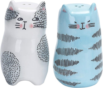 Cartoon Cat Salt & Pepper Shaker Set, Handpainted Stoneware, Dishwasher Safe - Set of 2