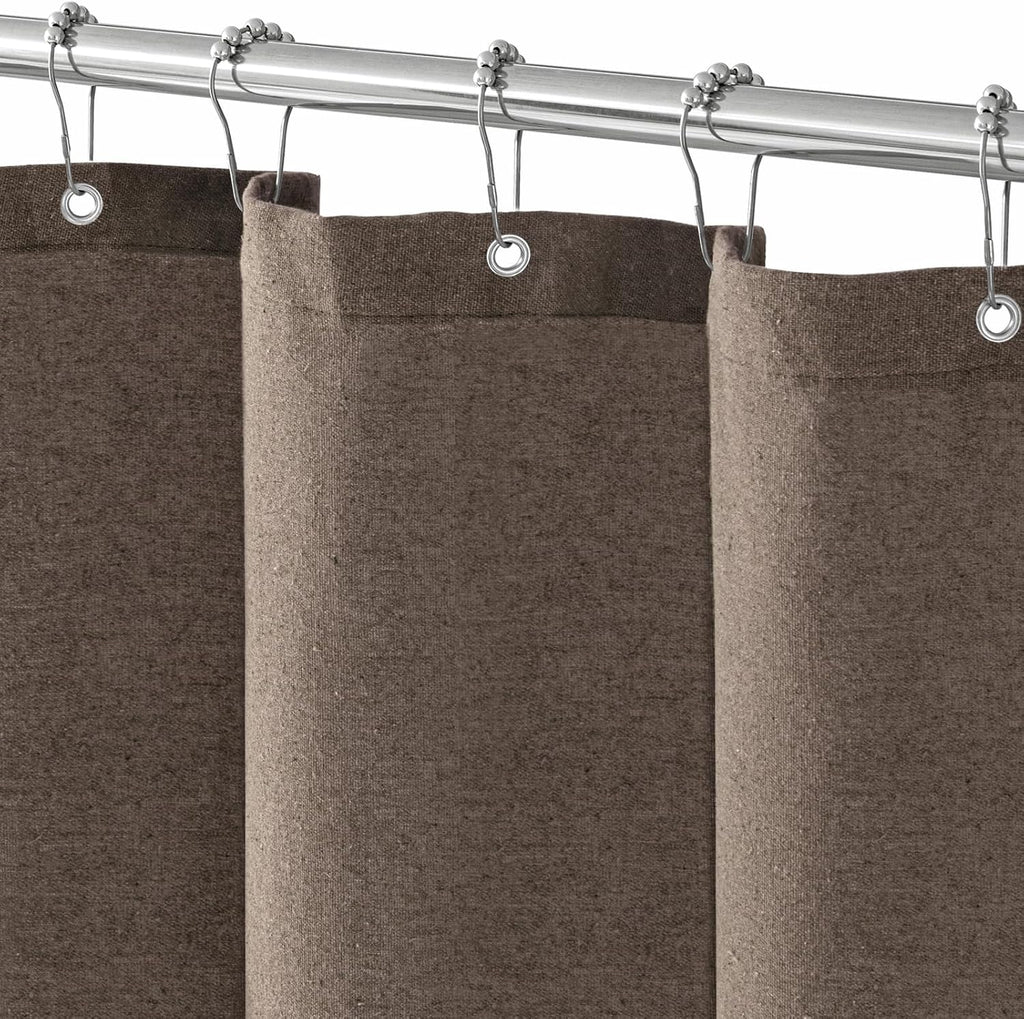 Taupe Linen Shower Curtain Farmhouse Bathroom Decor 72x72 Inches | Boho Bathroom Decor,12 Sturdy Stainless Steel