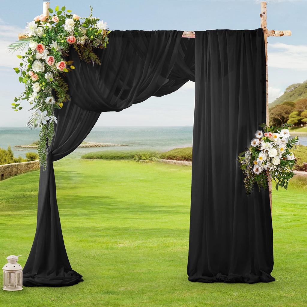 2 Panels Wedding Arch Draping Fabric Black Sheer Drapes