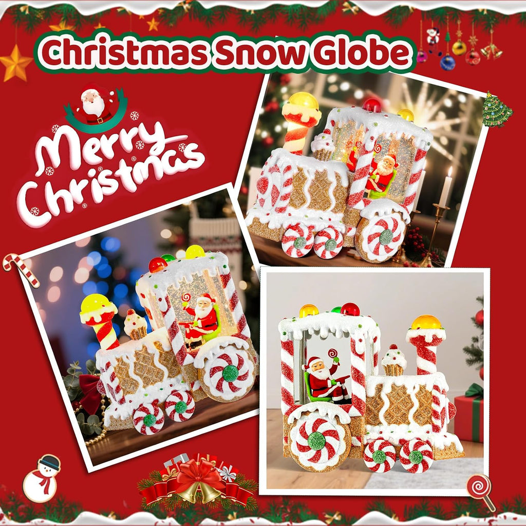 Christmas Snow Globes Dessert Train Water Glittering Lantern with 6H Timer Function Santa Snow Globe Christmas 3 AA