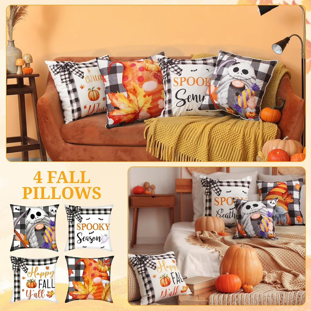 Winter Pillow Covers 18 x 18 Inch Holiday Gnome Throw Pillow Covers Winter Christmas Seasonal Pillowcases - Set of 16