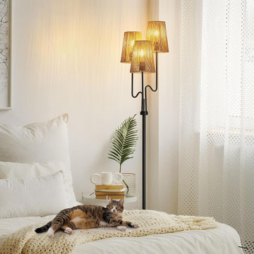 Boho Floor Lamp, 68in. Rattan Floor Lamps with Rattan Shade,3 Light Tree Standing Lamp,E26 Socket, Living Room Floor