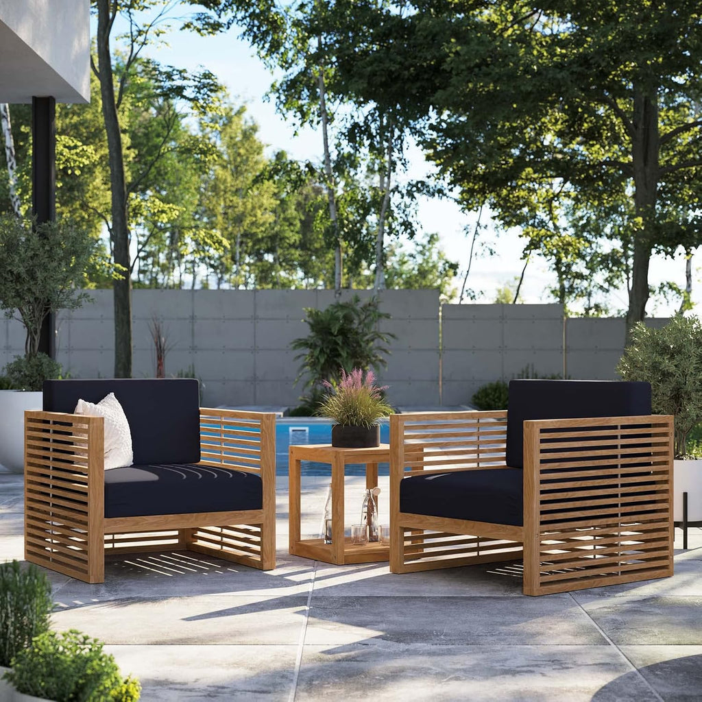 Carlsbad 3-Piece Teak Wood Outdoor Patio Outdoor Patio Set in Natural Navy