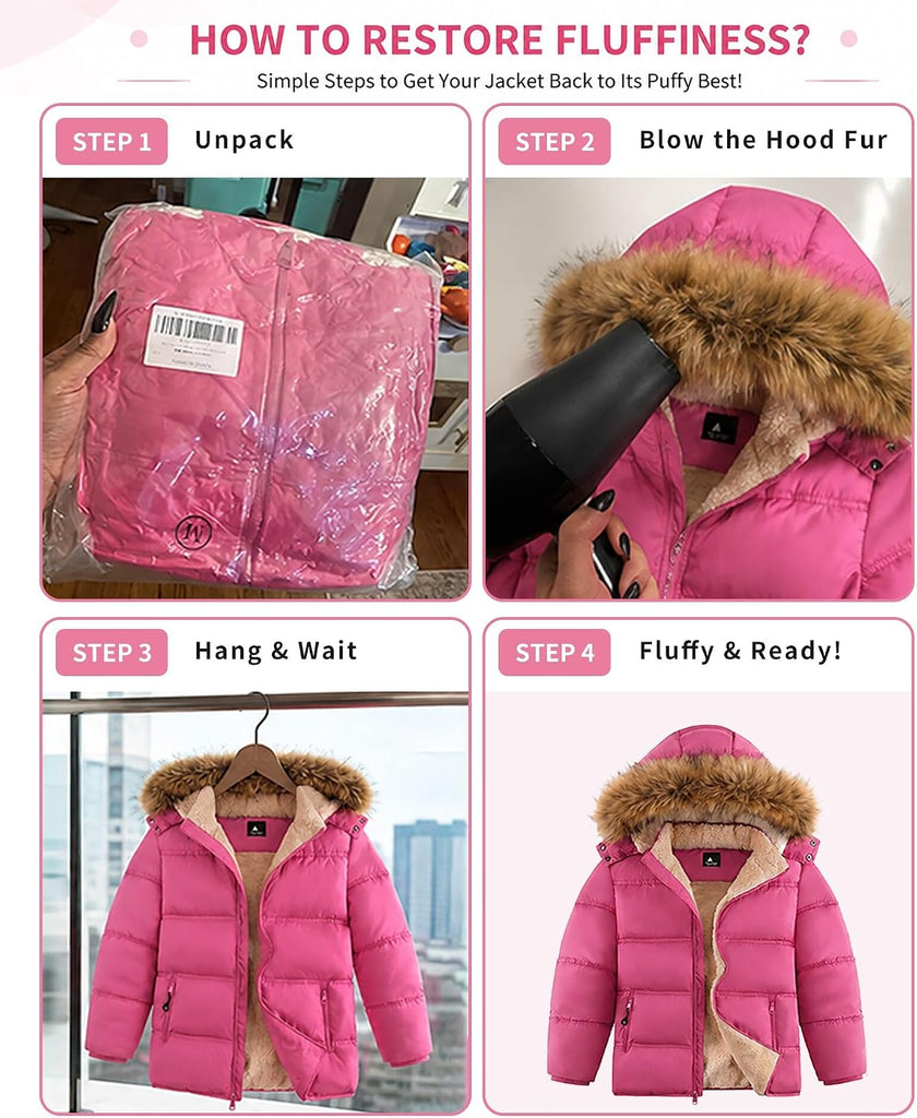 Boy's Girl's Winter Coat Puffer Sherpa Warm Jacket with Detachable Fur Hood